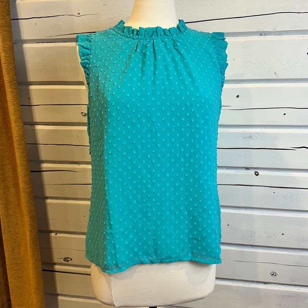 J.Crew Textured Swiss Dot Ruffle Sleeveless Top Women’s M Turquoise NWT